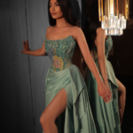 pastel mint green evening gown