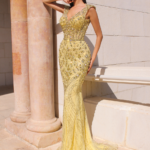 Pear-yellow fitted evening gown