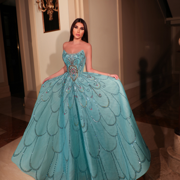Elegant turquoise bustier dress