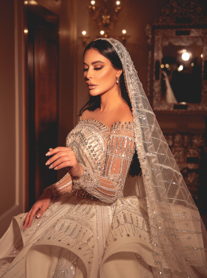 Off-white high couture bridal gown