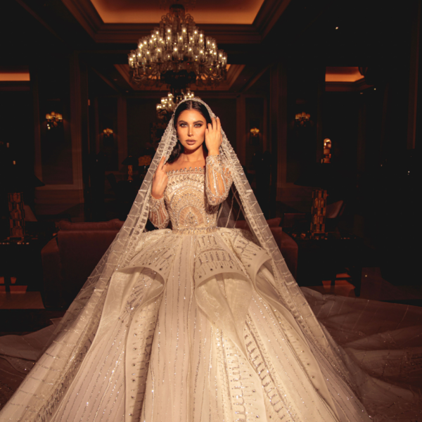 Off-white high couture bridal gown
